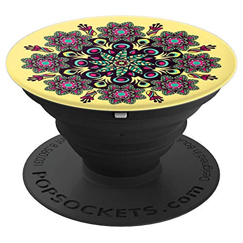 Pink Cyan Peace Mandala On Yellow - PopSockets Grip and Stand for Phones and Tablets Pink Cyan Peace Mandala On Yellow - PopSockets Grip and Stand for Phones and Tablets