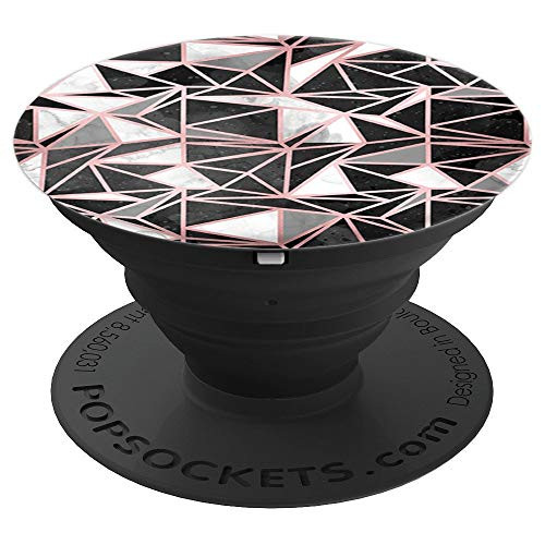 Black & Pink Abstract Triangles on White Marble PACJ0285 - PopSockets Grip and Stand for Phones and Tablets