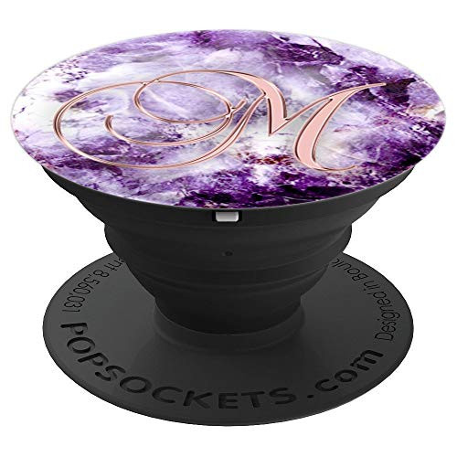 Letter M Golden Rose On Purple Marbled Design - PopSockets Grip and Stand for Phones and Tablets Letter M Golden Rose On Purple Marbled Design - PopSockets Grip and Stand for Phones and Tablets