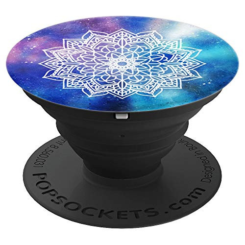Boho White Mandala on Blue and Purple - PopSockets Grip and Stand for Phones and Tablets