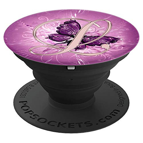 Letter L Golden Rose On Purple Butterfly Design - PopSockets Grip and Stand for Phones and Tablets Letter L Golden Rose On Purple Butterfly Design - PopSockets Grip and Stand for Phones and Tablets