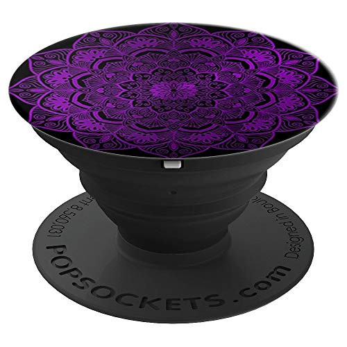 PopSockets Black Background Purple Mandala Pop Sockets - PopSockets Grip and Stand for Phones and Tablets