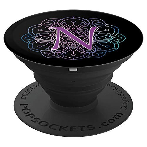 Blue and Purple Mandala With Letter N Monogram Initial - PopSockets Grip and Stand for Phones and Tablets