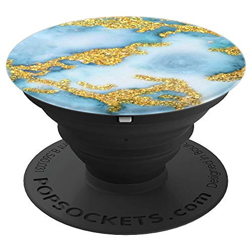 Marbled Light Blue White And Golden Design - PopSockets Grip and Stand for Phones and Tablets