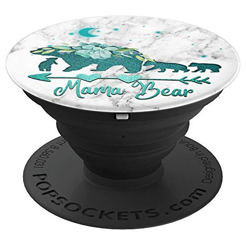Teal Mama bear with Three cubs on White Gray Marbled Look - PopSockets Grip and Stand for Phones and Tablets Teal Mama bear with Three cubs on White Gray Marbled Look - PopSockets Grip and Stand for Phones and Tablets