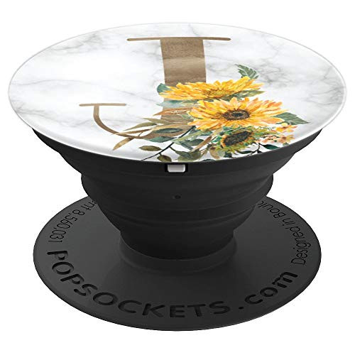 Sunflower Brown Flowers Marble Monogram Initial Letter J - PopSockets Grip and Stand for Phones and Tablets