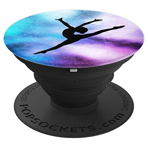 GYMNAST SILHOUETTE AERIAL POSE GREEN/BLUE/PURPLE WATERCOLOR - PopSockets Grip and Stand for Phones and Tablets