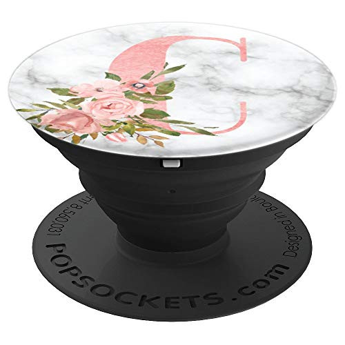 Pink  Floral Flowers Marble Monogram Initial Letter C - PopSockets Grip and Stand for Phones and Tablets