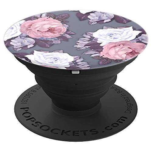 Floral Print - White Pink Purple Flowers On Lavender Gray - PopSockets Grip and Stand for Phones and Tablets