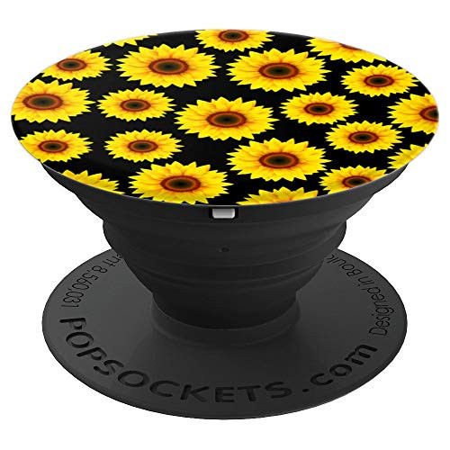 Sunflower Decor Yellow Sun Flower Black Background Girasol - PopSockets Grip and Stand for Phones and Tablets