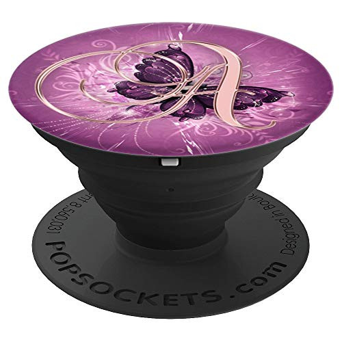 Letter A Golden Rose On Purple Butterfly Design - PopSockets Grip and Stand for Phones and Tablets Letter A Golden Rose On Purple Butterfly Design - PopSockets Grip and Stand for Phones and Tablets