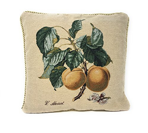 DaDa Bedding Throw Pillow Cover - Elegant Yellow Apricot Floral Fruit - Square Accent Colorful Décor - 18" x 18"