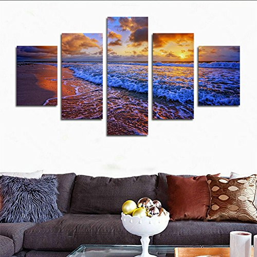 H.COZY 5 Piece Canvas Printing of Art of The Wall of The Marine Landscape Painting by Numbers Modern Home Decor Poster Photo Print on Canvas (No Frame) Unframed far141 50 inch x30 inch