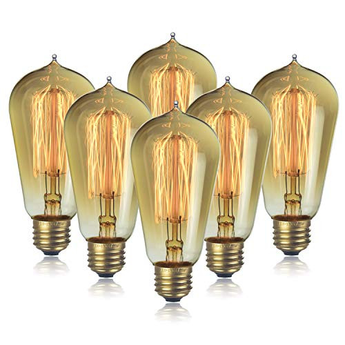 6-Pack Edison Light Bulb, Jslinter Dimmable ST58 Antique Vintage Style Light, Amber Warm e26 Base(60w/110v)