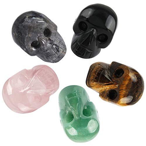 mookaitedecor 1 Inch Assorted Crystal Skull Sculpture Set of 5, Hand Carved Gemstone Statue Figurine Collectible Healing Reiki mookaitedecor 1 Inch Assorted Crystal Skull Sculpture Set of 5, Hand Carved Gemstone Statue Figurine Collectible Healing Reiki