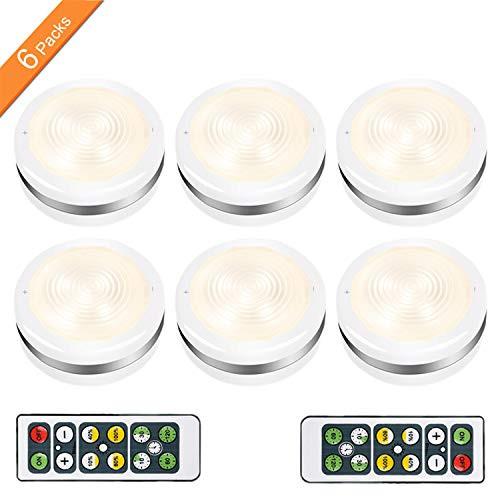 Wireless LED Puck Lights, iSbeller Under Cabinet Lighting with Remote Control, Battery Operated, Under Counter Lighting for Kitchen,Dimmable Closet Light 4000K Natural White 6 Pack