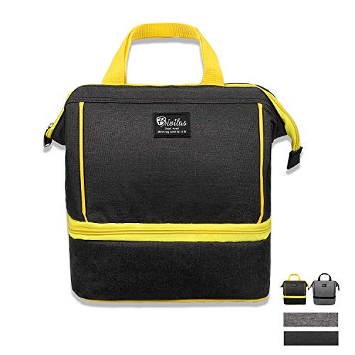 Dual Compartments Lunch Bag Portable Insulated Lunch Box Spacious Cooler Tote Bag for Adult Kid, Black Dual Compartments Lunch Bag Portable Insulated Lunch Box Spacious Cooler Tote Bag for Adult Kid, Black