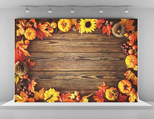 Kate 7x5ft Autumn Vintage Brown Wood Photography Backdrops Sunflower Maple Leaves Pumpkin Decoration Background Thanksgiving Baby Shower Backdrop for Photoshoot