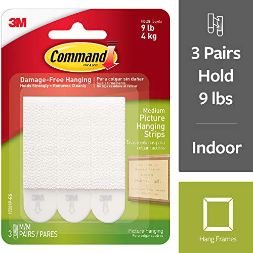 Command 17201P-ES Medium Picture Hanging, White, 3 Sets of Strips/Pack, 18 Pairs