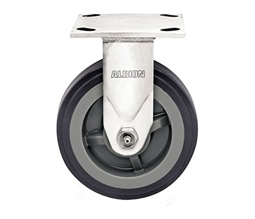 Albion 61XA04201R Heavy Duty Rigid Caster, 4" Diameter Polyurethane on Polypropylene Wheel, Roller Bearing, 2" Tread Width, 5-1/2" L x 5" W Plate, 600 lb. Capacity