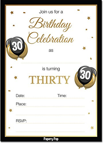 30th Birthday Invitations with Envelopes (30 Count) - 30 Thirty Year Old Anniversary Party Celebration Invites Cards