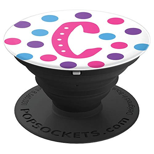 Initial Monogram Letter C Polka Dots Pink Purple Blue Cute - PopSockets Grip and Stand for Phones and Tablets