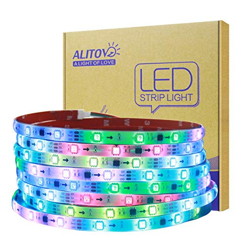 ALITOVE WS2811 LED Strip RGB Addressable LED Rope Light 12V 5m 150 LEDs Dream Color Programmable Digital LED Pixel Lights Waterproof IP65 with 3M VHB Heavy Duty Self-Adhesive Back for Arduino DIY