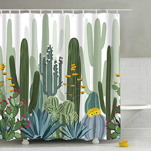 Hoomall Shower Curtain, Ordinary Cactus Green 71x71 Inch Decorative Bath Curtain Durable with Hooks Fabric Waterproof Muilt Function