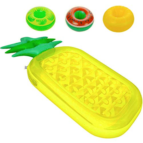 ThinkMax Pineapple Pool Float, 76'' Giant Inflatable Pool Floaties with 3 Cup Holders, Summer Beach Swimming Pool Party Raft Lounge for Adults and Kids