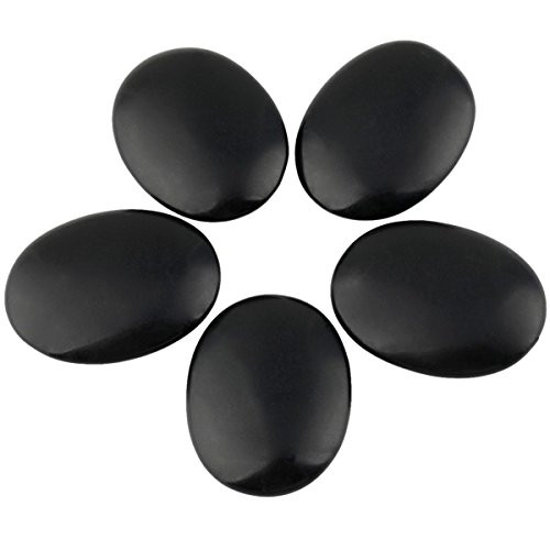 rockcloud Oval Worry Stones,Palm Pocket Stone,Healing Crystal Chakra Therapy Geometry,Black Obsidian,Pack of 5