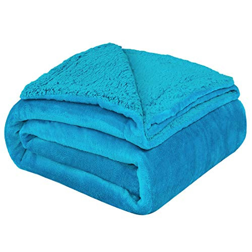 uxcell Sherpa Fleece Blanket Reversible Plush Flannel Throw Blanket Fuzzy Soft Microfiber Blanket for Sofa Couch or Bed, Blue Twin,60" x 78"