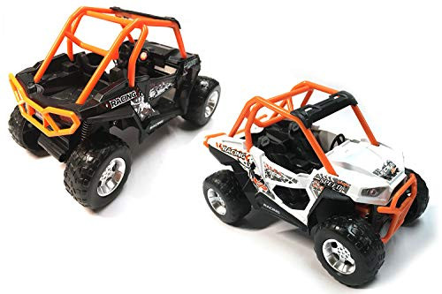 HCK Set of 2 Off Road Quad Vehicle ATV 4x4 Pull Back Toy Cars w/ Suspensions 1:32 Scale (Black/White)
