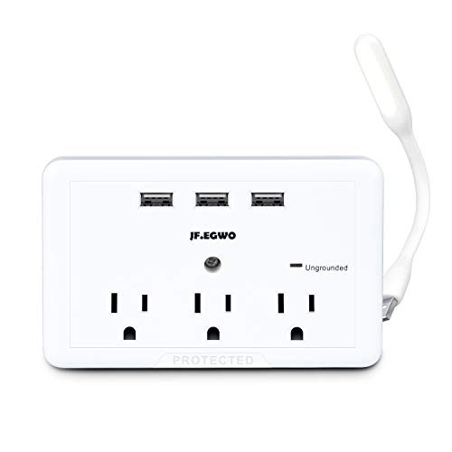 3 USB 3 Outlet Plug Extender Surger Protector, Multi Plug Outlets and 3 USB Wall Charger, 3.1A Wall Plugs Charging Stations, 918 Joules to Protect Your 6 Device by JF.EGWO, White