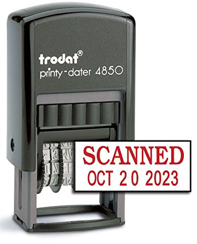 Trodat 4850 Date Stamp with"Scanned", Self Inking Stamp - Red Ink