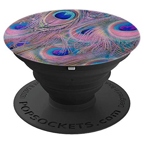 Pink Peacock Feathers Pretty Pastel Rainbow Colors - PopSockets Grip and Stand for Phones and Tablets
