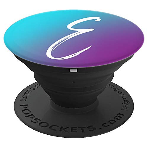 Teal Blue Ombre Purple Letter E Gradient Monogram Initial E - PopSockets Grip and Stand for Phones and Tablets