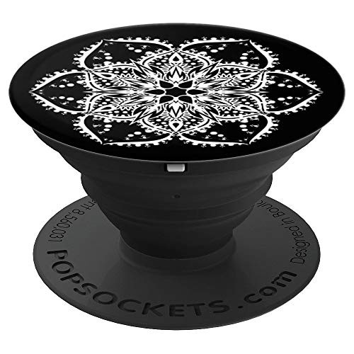 White Lotus Flower Mandala Yoga Hippie Tattoo Black Grip - PopSockets Grip and Stand for Phones and Tablets