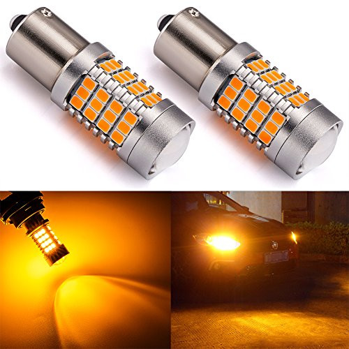 ENDPAGE 1156 1141 1003 7506 BA15S LED Bulb 2-pack, Amber Yellow, Extremely Bright, 54-SMD with Projector Lens, 10-30V, Work as Turn Signal Blinker Lights