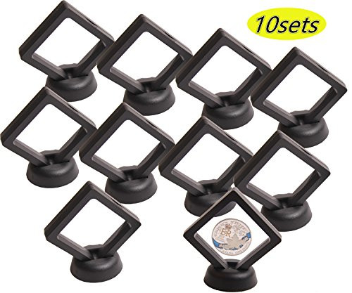 Coin Display Stand - Set of 10 3D Floating Frame Display Holder with Stands for Challenge Coins, AA Medallions, Jewelry, Black, 2.75 x 2.75 x 0.75 Inches Coin Display Stand - Set of 10 3D Floating Frame Display Holder with Stands for Challenge Coins, AA Medallions, Jewelry, Black, 2.75 x 2.75 x 0.75 Inches
