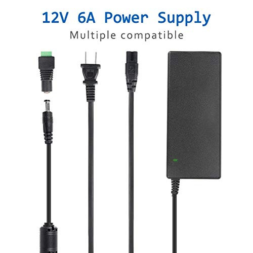 Signcomplex 12V 6A Power Supply Transformer, 12VDC LED Driver Switching Power Supply Adapter for LED Strip Light 72W Max US Plug, UL Listed