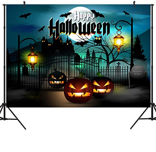 Duluda 7x5ft Happy Halloween Moon Pumpkins Castle Lamps Photography Backdrop Party Decoration Seamless Photo Booth Background HW30