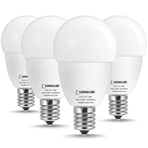 LOHAS E17 Intermediate Base Globe LED Light Bulb, 5000K Daylight White, 6W(40W Equivalent) G45 Bulb, Brightness 550LM Lights E17 Base, Round Shape, Candelabra Light Bulb for Ceiling Fan, 4 Pack