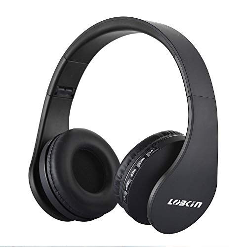 LOBKIN Bluetooth Headphones Over Ear, Stereo Wireless Headset with Microphone, Foldable Wireless and Wired Headphones with TF Card MP3 Mode and FM Radio for iPhone/Samsung/iPad/PC (Black)