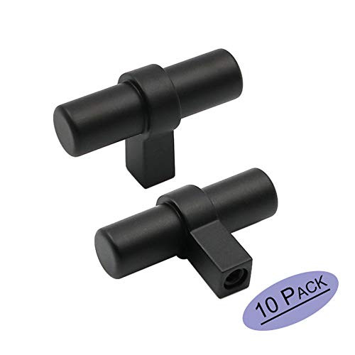 goldenwarm 10 Pack Black Cabinet Bar Handle Pull Black Kitchen Cabinet Hardware - LST16BK Euro Style T Bar Knob Dresser Cupboard Wardrobe Knobs Pulls 2" Overall Length