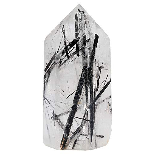 TUMBEELLUWA Healing Crystal Wands Quartz Points 6 Faceted Chakra Tumbled Stone Reiki Meditation Therapy,Black Rutilated Quartz