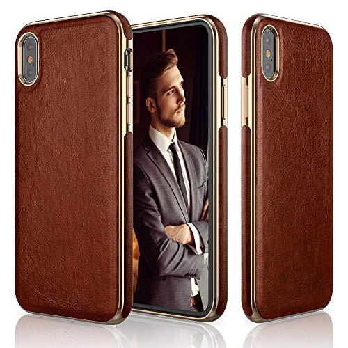 LOHASIC iPhone Xs Max Case, Slim & Thin Luxury PU Leather Soft Flexible Defender Bumper Anti-Slip Grip Scratch Resistant Protective Cover Cases Compatible with iPhone Xs Max (2018) 6.5 inch - Brown