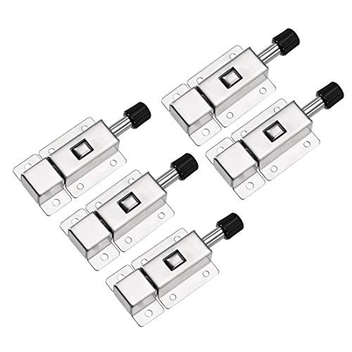 uxcell Door Barrel Bolt, Stainless Steel 304 Security Push Button Spring Loaded Latch, 5 Pcs