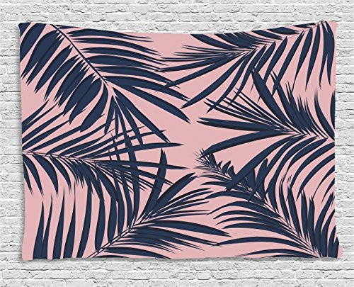 Ambesonne Navy and Blush Tapestry, Summer Exotic Floral Tropical Palm Tree Leaf Banana Plant Hawaii, Wall Hanging for Bedroom Living Room Dorm, 60 W X 40 L Inches, Night Blue Pale Pink Ambesonne Navy and Blush Tapestry, Summer Exotic Floral Tropical Palm Tree Leaf Banana Plant Hawaii, Wall Hanging for Bedroom Living Room Dorm, 60 W X 40 L Inches, Night Blue Pale Pink