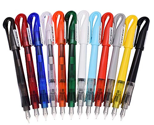 12 PCS Jinhao Disposable Fountain Pen Transparent, Swan Shape, Fine Nib?Diversity Color Pen Case Set with Refillable Converters, School Supplies