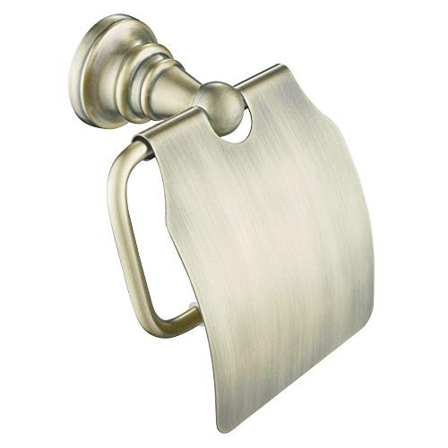 CRW Toilet Paper Holder with Cover Antique Brass Wall Mounted Bathroom Tissue Roll Holder Dispenser, Solid Brass